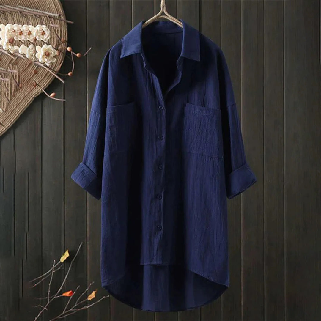Women’s Button-Front Tunic Top with Chest Pockets