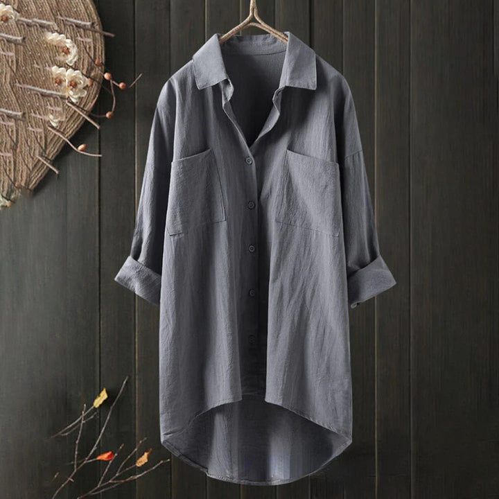 Women’s Button-Front Tunic Top with Chest Pockets
