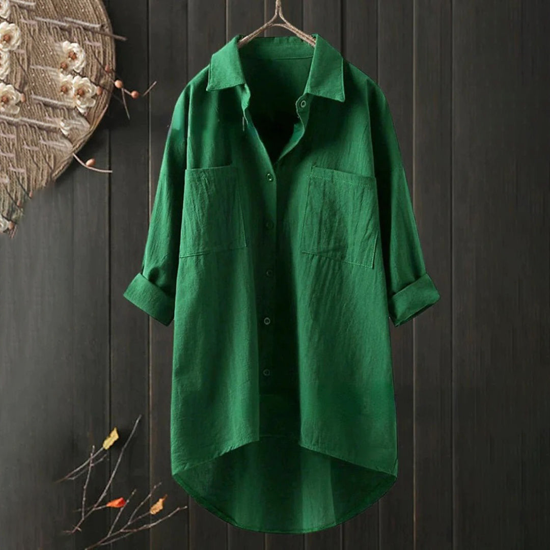 Women’s Button-Front Tunic Top with Chest Pockets