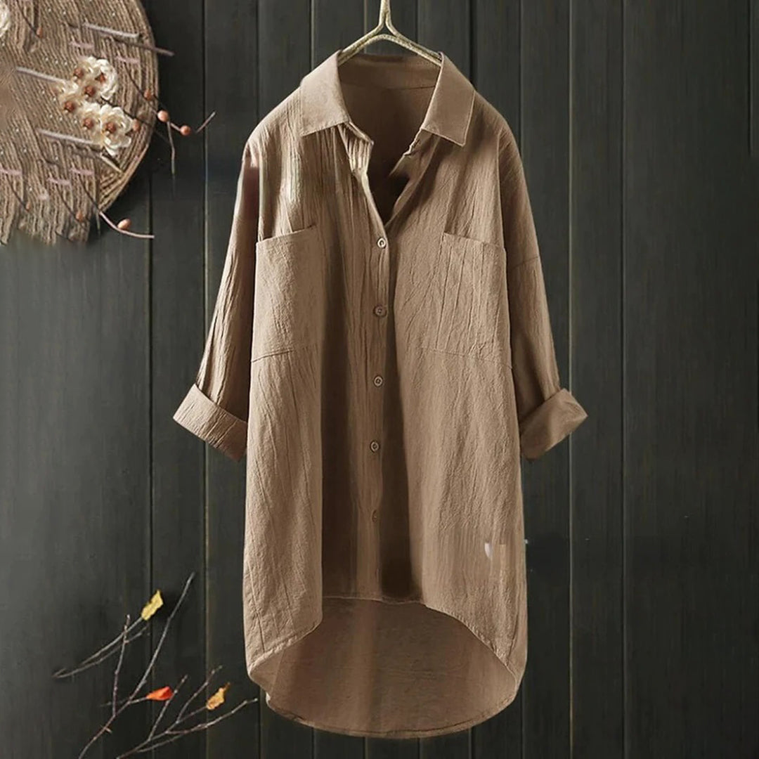 Women’s Button-Front Tunic Top with Chest Pockets