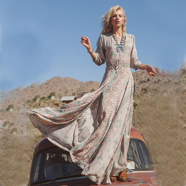 Women’s Paisley Print Maxi Dress with Side Slit