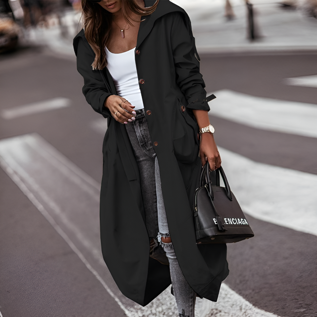 Long Trench Coat with Buttons for Women