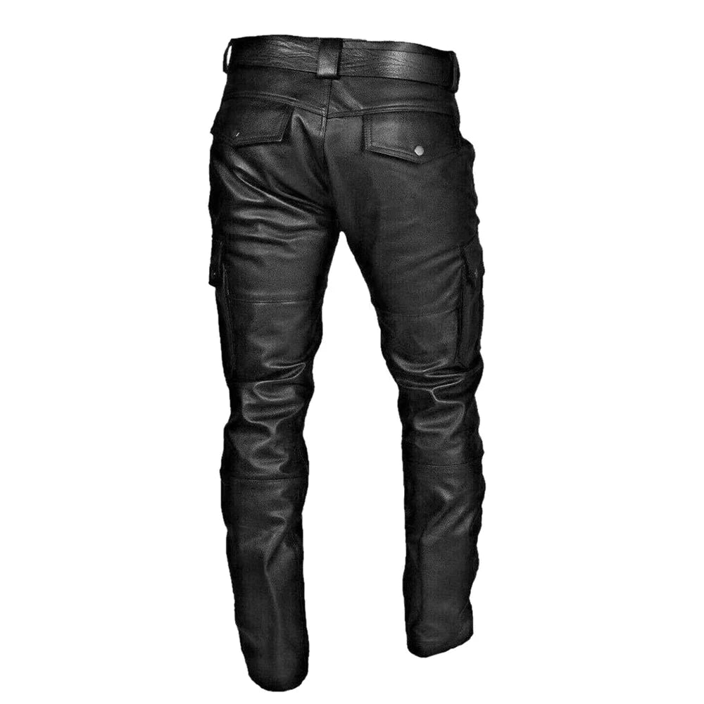 Men’s Vegan Leather Trousers with Multiple Pockets