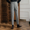 Men's High-Waisted Trousers with Side Buckle and Front Pleats