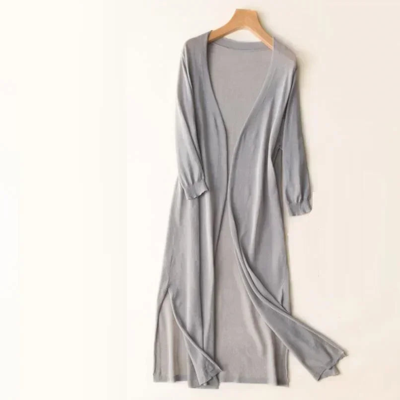 Women’s Lightweight Long Cardigan with Side Slits