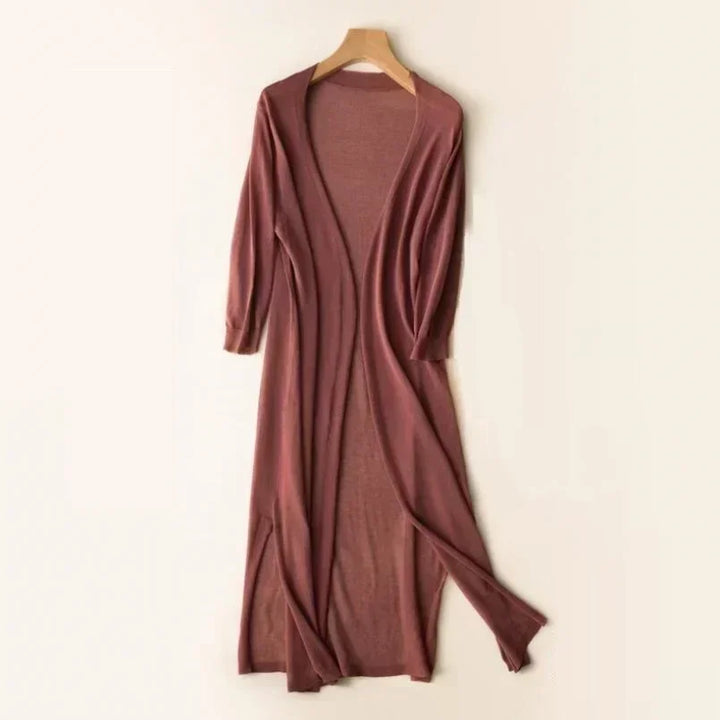 Women’s Lightweight Long Cardigan with Side Slits