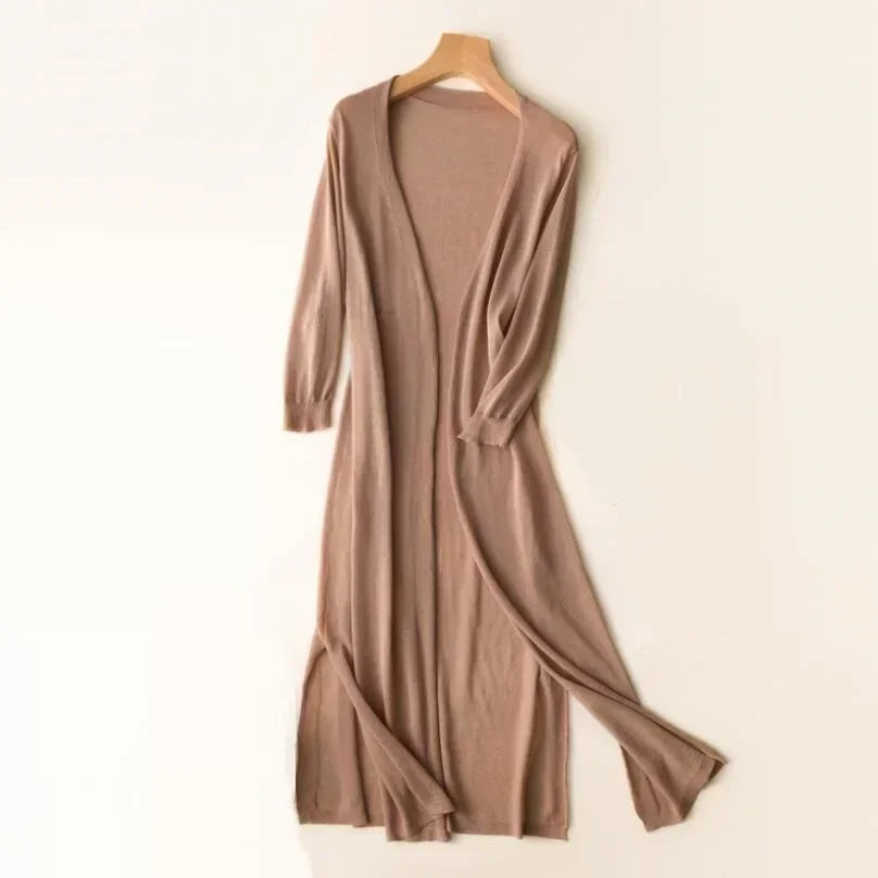 Women’s Lightweight Long Cardigan with Side Slits