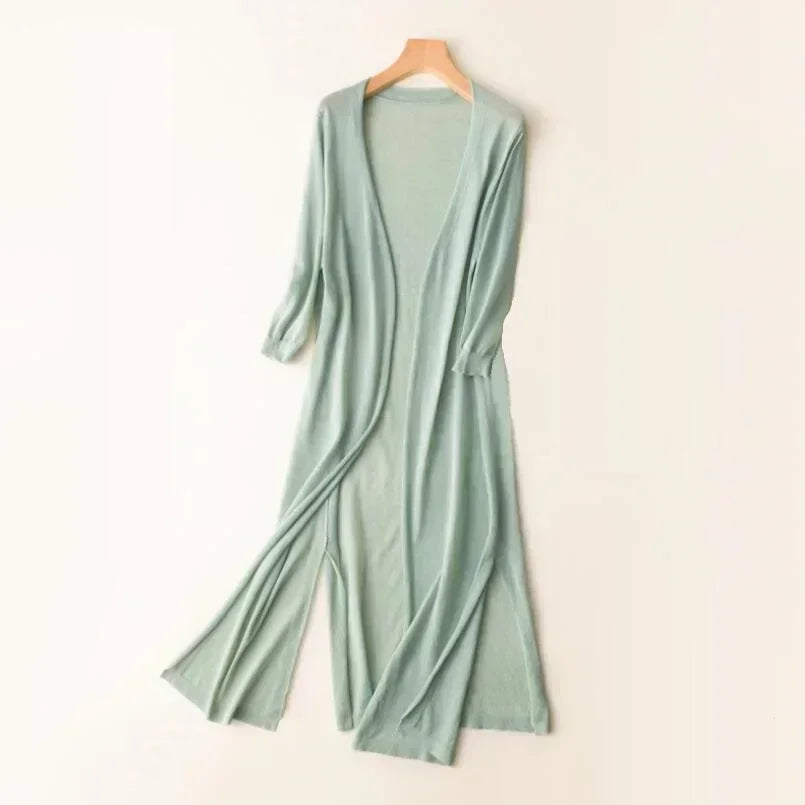 Women’s Lightweight Long Cardigan with Side Slits