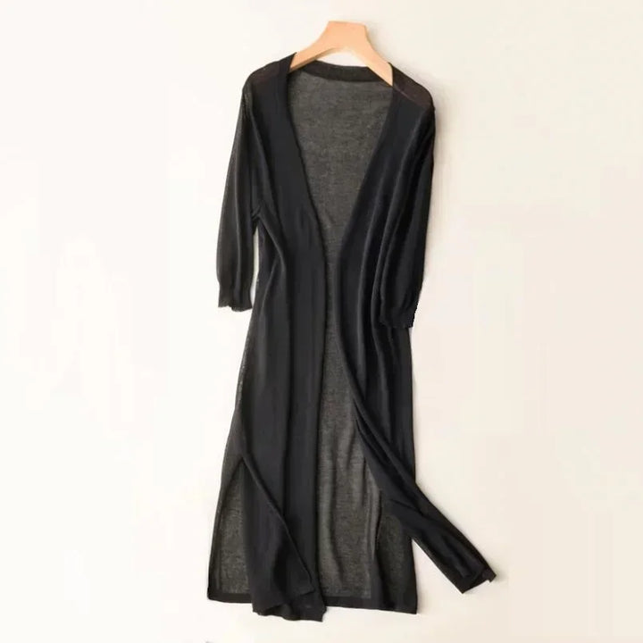 Women’s Lightweight Long Cardigan with Side Slits