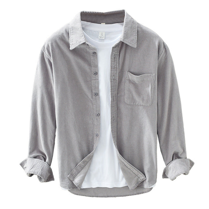Corduroy Shirt with Buttons and Chest Pocket for Men
