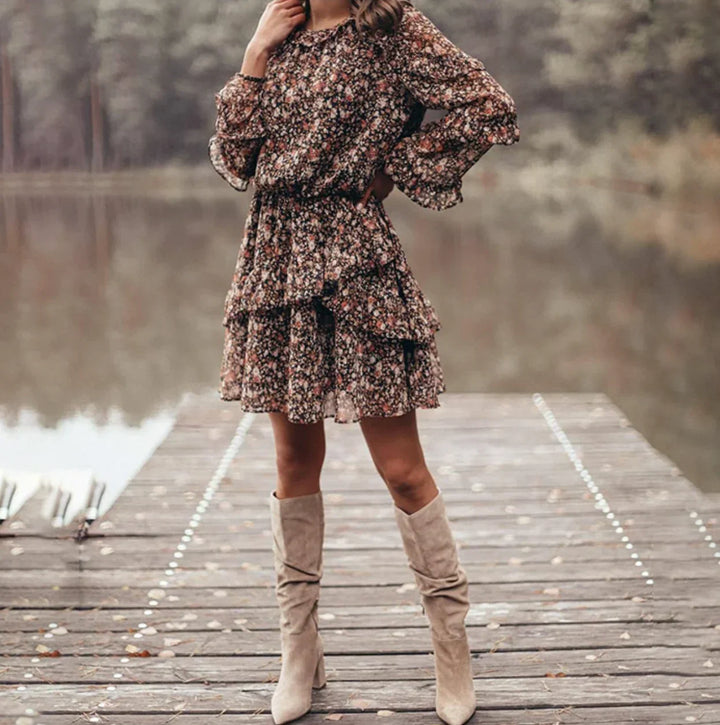 Women’s Tiered Ruffle Mini Dress with Floral Print