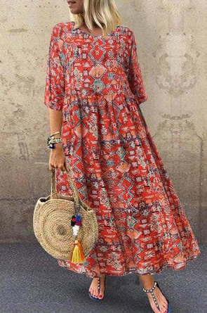 Women’s Printed Maxi Dress with Shirred Waist
