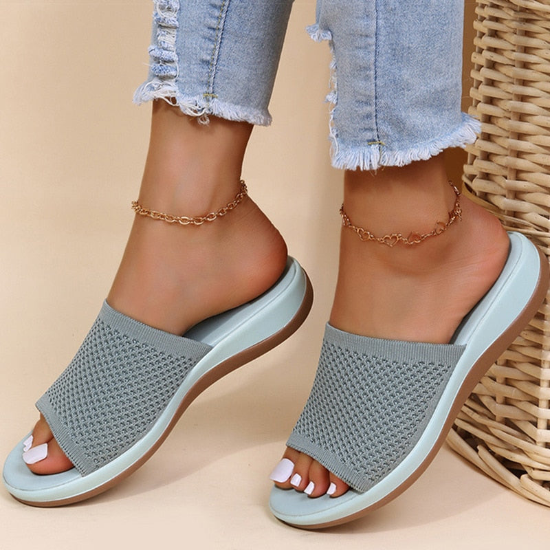 Women’s Open-Toe Slippers with Knitted Upper