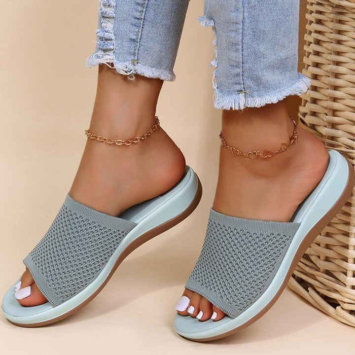 Women’s Open-Toe Slippers with Knitted Upper