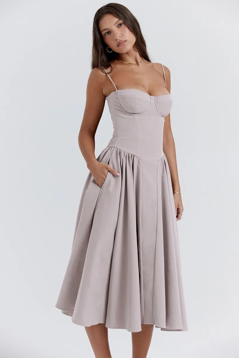Women’s Sleeveless Midi Dress with Pleated Skirt