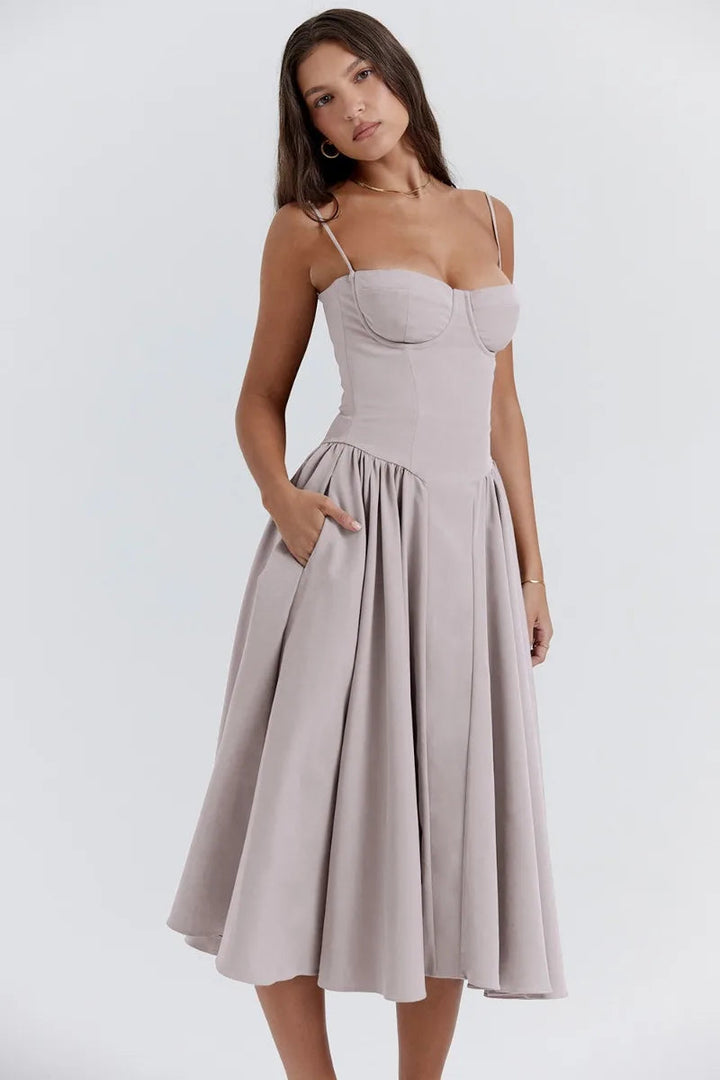 Women’s Sleeveless Midi Dress with Pleated Skirt
