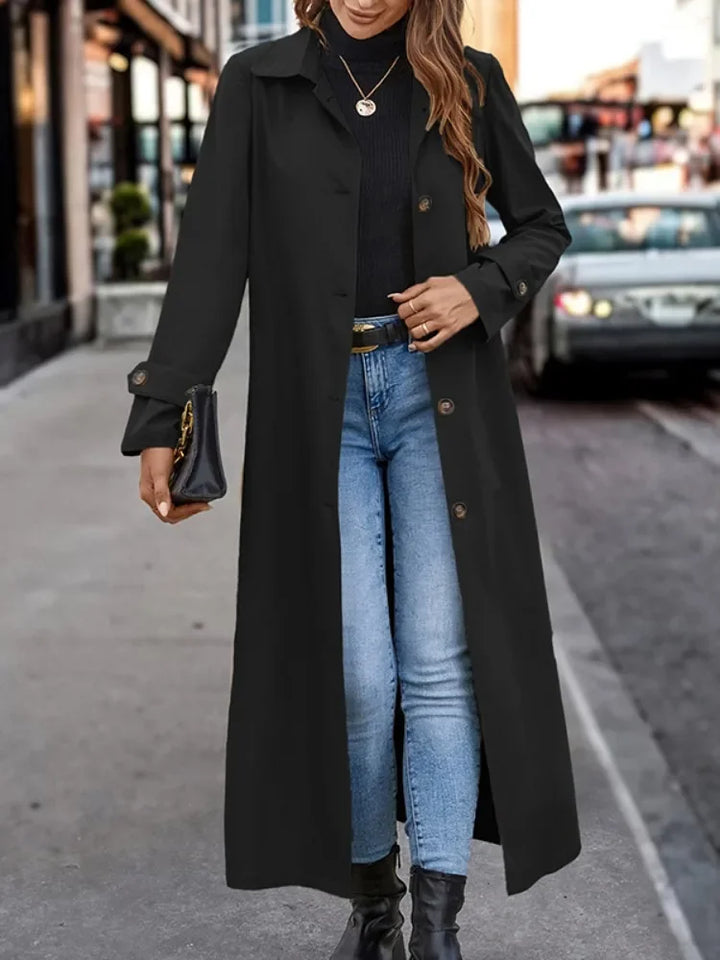 Long Trench Coat with Buttons for Women
