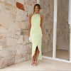 Women’s Midi-Length Halter Dress with Front Overlap