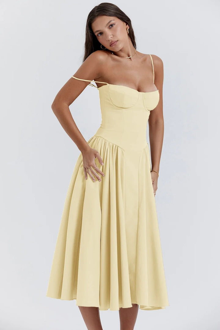 Women’s Sleeveless Midi Dress with Pleated Skirt