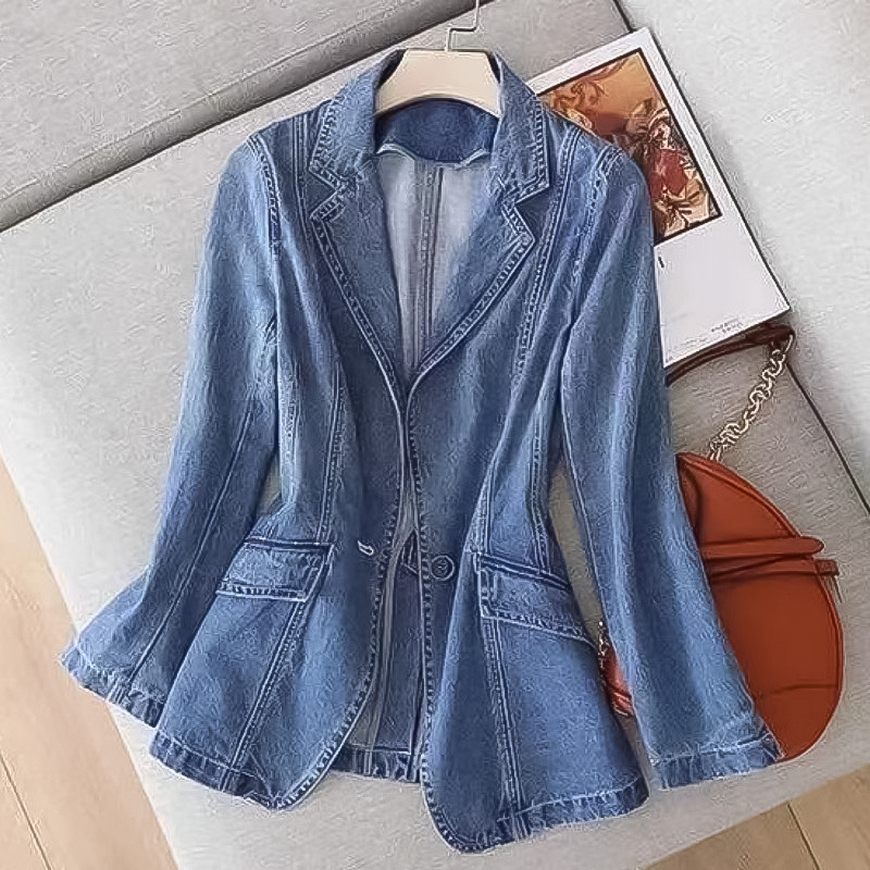 Denim Blazer with Button for Women