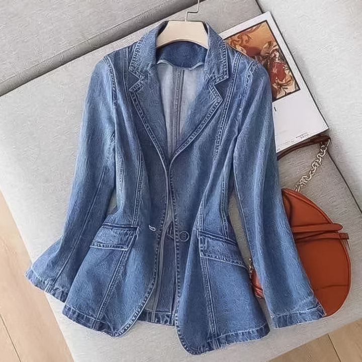 Denim Blazer with Button for Women