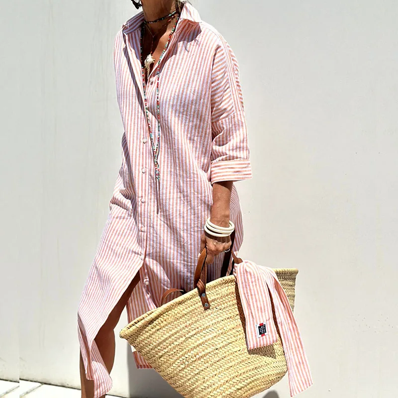 Women’s Striped Button-Down Shirt Dress
