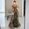Women’s Sleeveless Long Dress with V-Neck and Floral Pattern