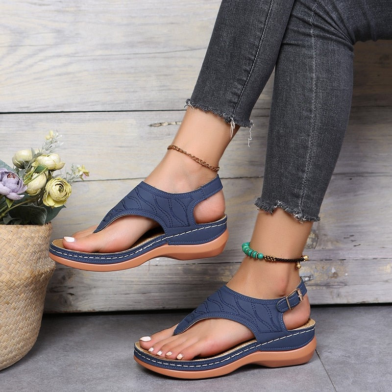 Women’s Wedge Sandals with Textured Upper and Heel Strap