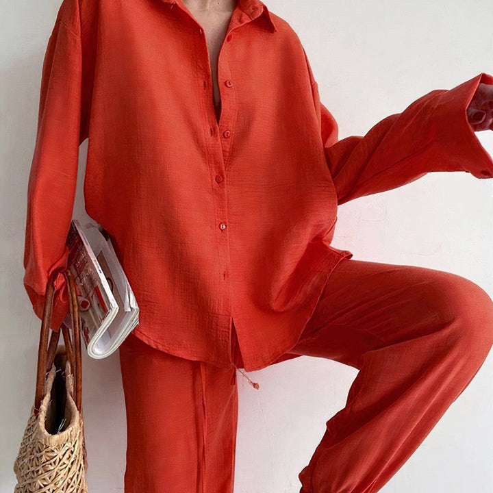 Women’s Linen Shirt and Trousers Set for Summer
