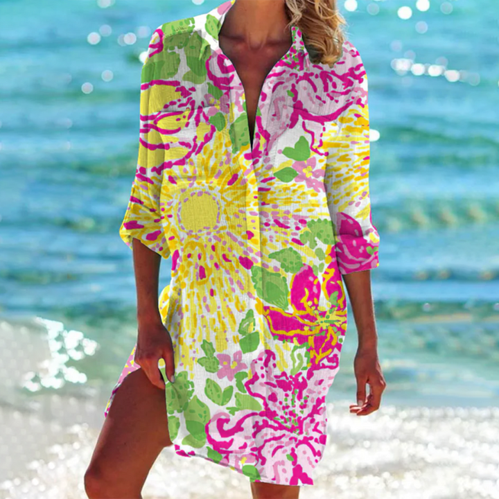 Women’s Button-Down Mini Shirt Dress with Print