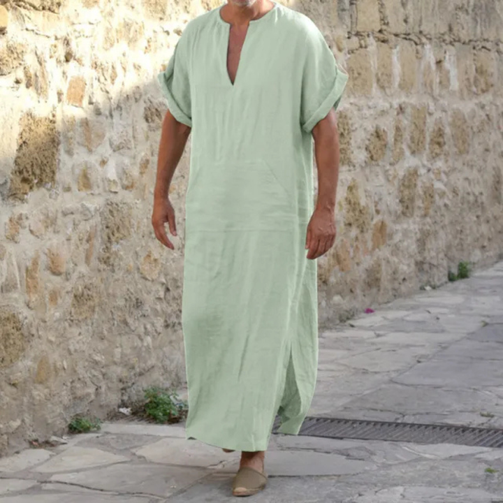 Men’s White Djellaba – V-Neck Long Robe