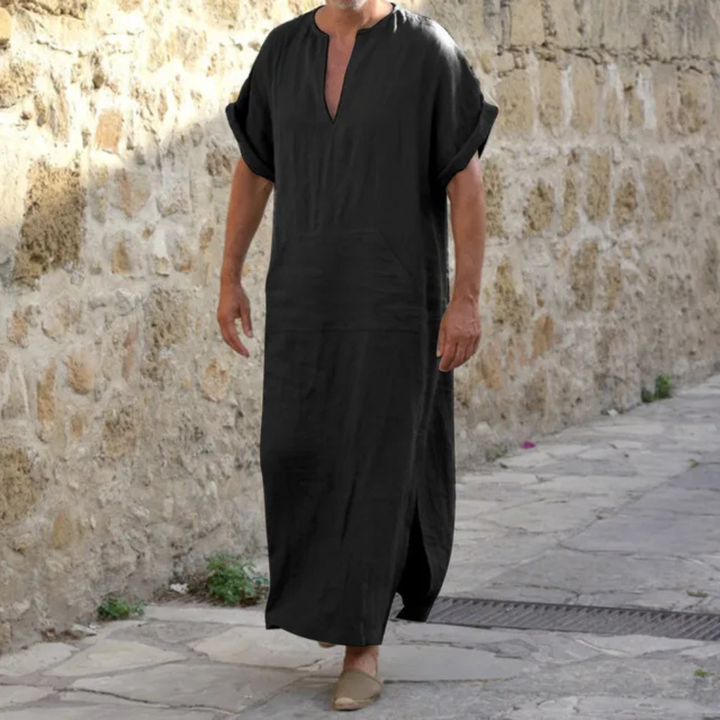 Men’s White Djellaba – V-Neck Long Robe