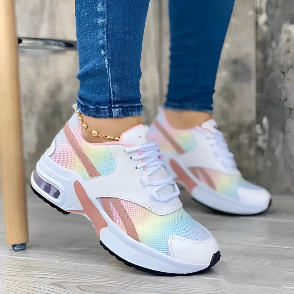 Women’s Athletic Sneakers with Mesh and Vegan Leather Upper