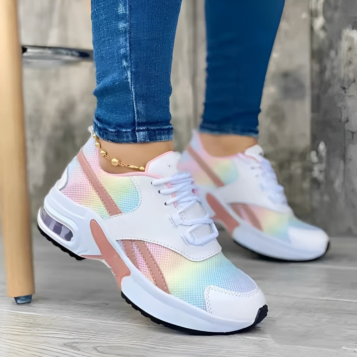 Women’s Athletic Sneakers with Mesh and Vegan Leather Upper