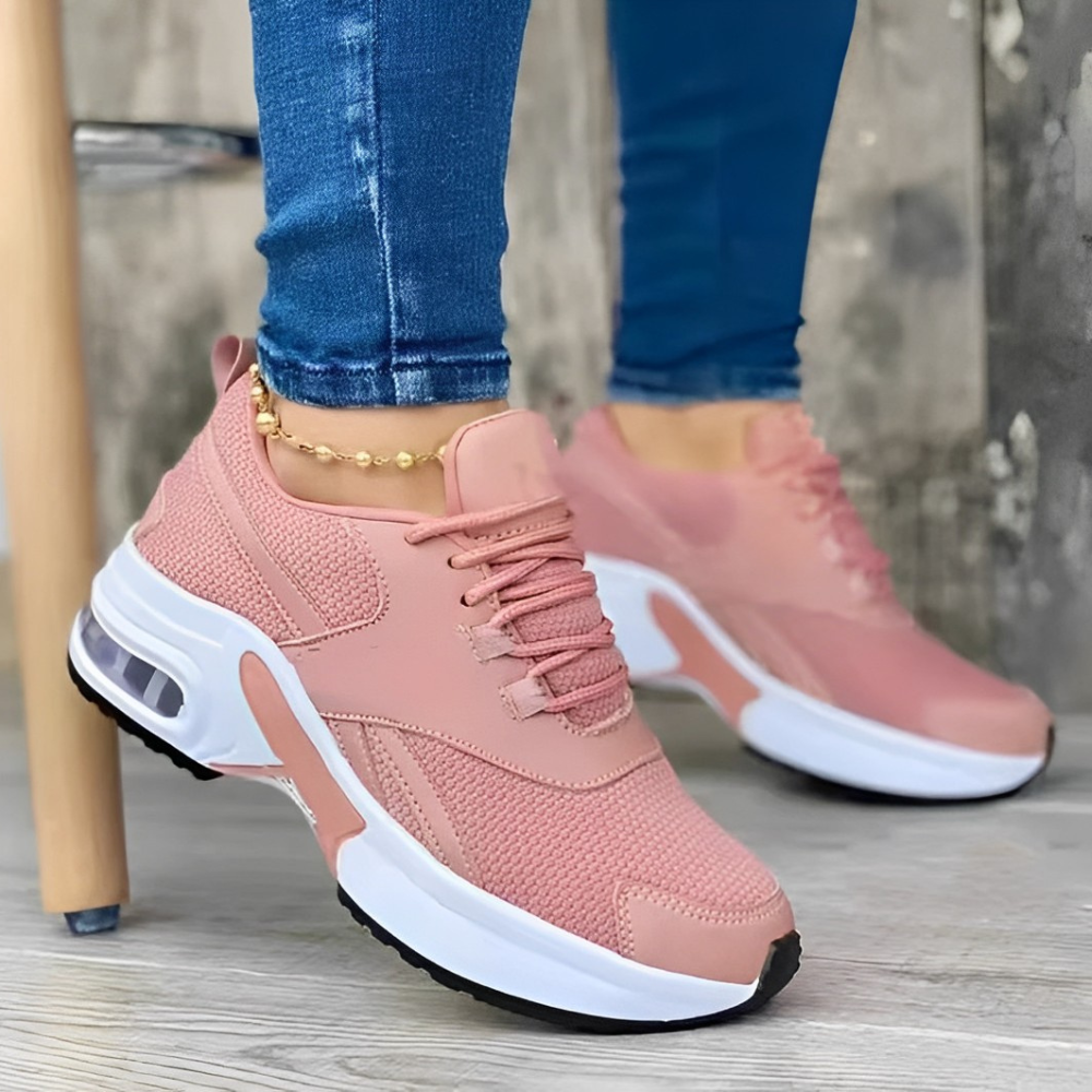Women’s Athletic Sneakers with Mesh and Vegan Leather Upper