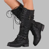 Retro Lace-Up Boots with Buckle for Women