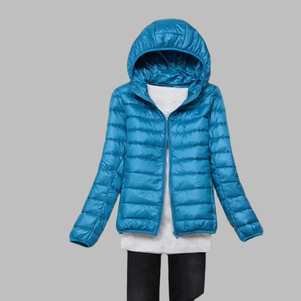 Ultra-Light, Packable Down Coat with Hood for Women