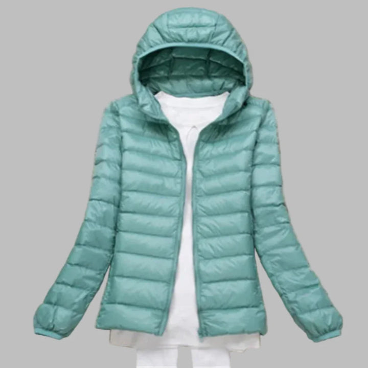 Ultra-Light, Packable Down Coat with Hood for Women