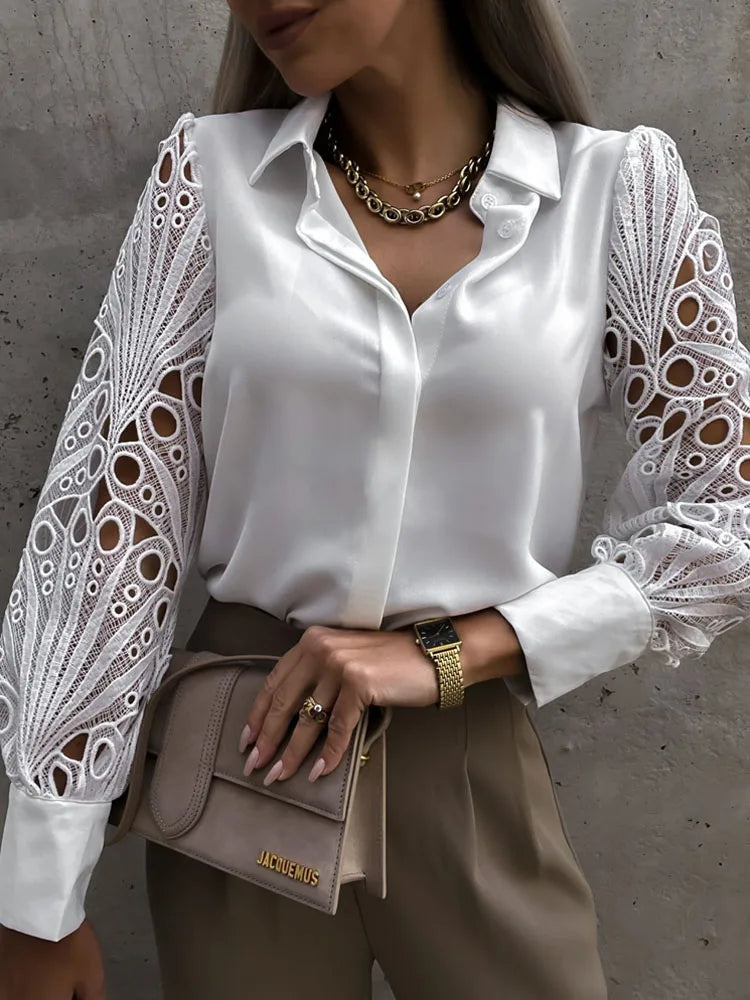 Luis - Blouse With Lace And Mesh Design