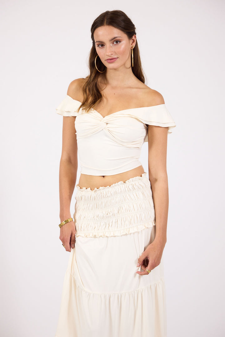 Women's Boho Set with Off Shoulder Top and Smocked Skirt