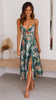 Women's Floral Cutout Midi Dress with Tie Front and Side Slit