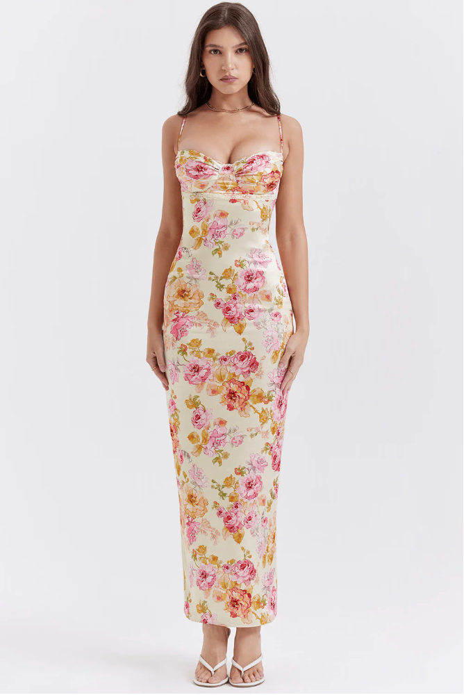 Women's Floral Maxi Dress Dress with Bodycon and Sleeveless