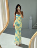 Women's Floral Maxi Dress with Spaghetti Straps and Waist Tie