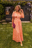 Women's Floral Maxi Dress with V-neck and Pleated Waist