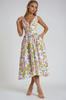 Women's Floral Midi Dress with Deep V-neck and Sleeveless