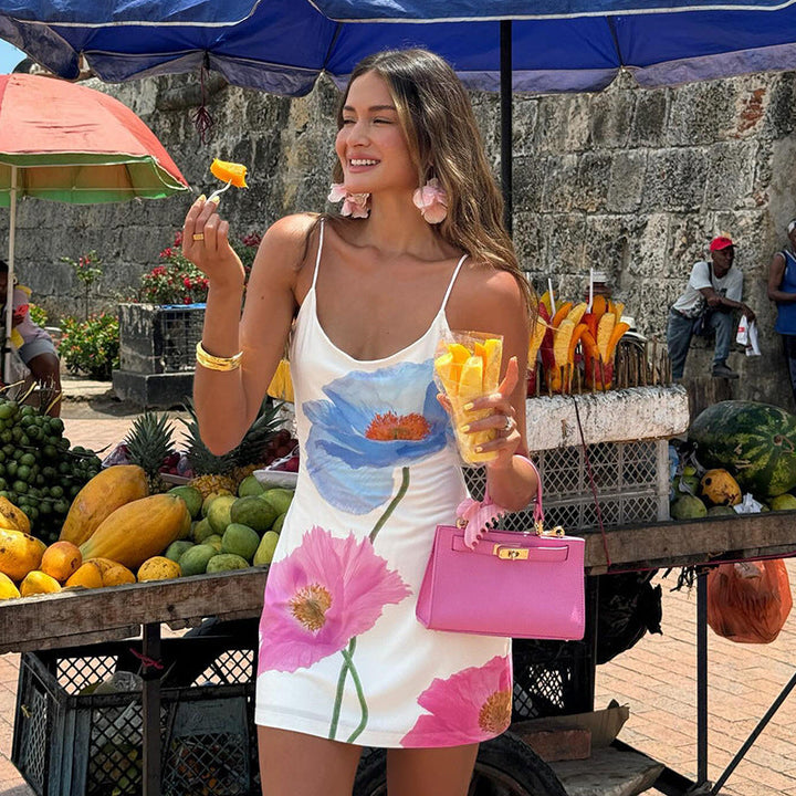 Women's Floral Mini Dress with Spaghetti Strap