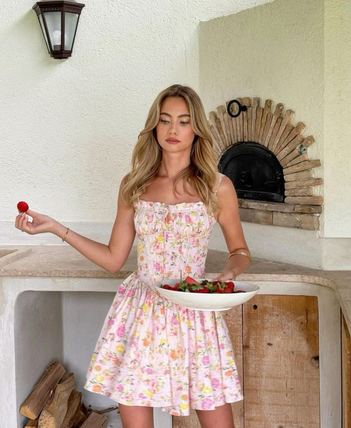 Women's Floral Smocked Mini Dress with Sleeveless and Flared Skirt