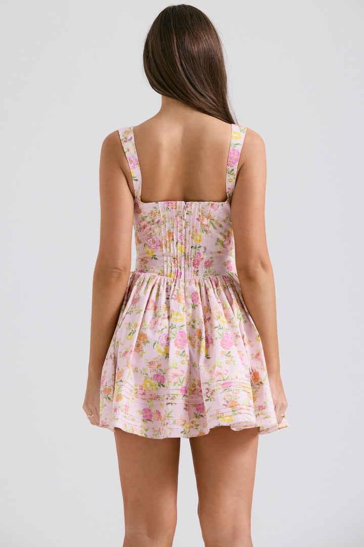 Women's Floral Smocked Mini Dress with Sleeveless and Flared Skirt