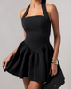 Women's Halter Mini Dress with Flared Skirt and Square Neckline