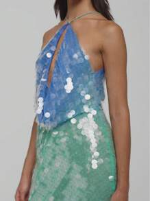 Women's Halter Mini Dress with Keyhole Cutout and Sequin